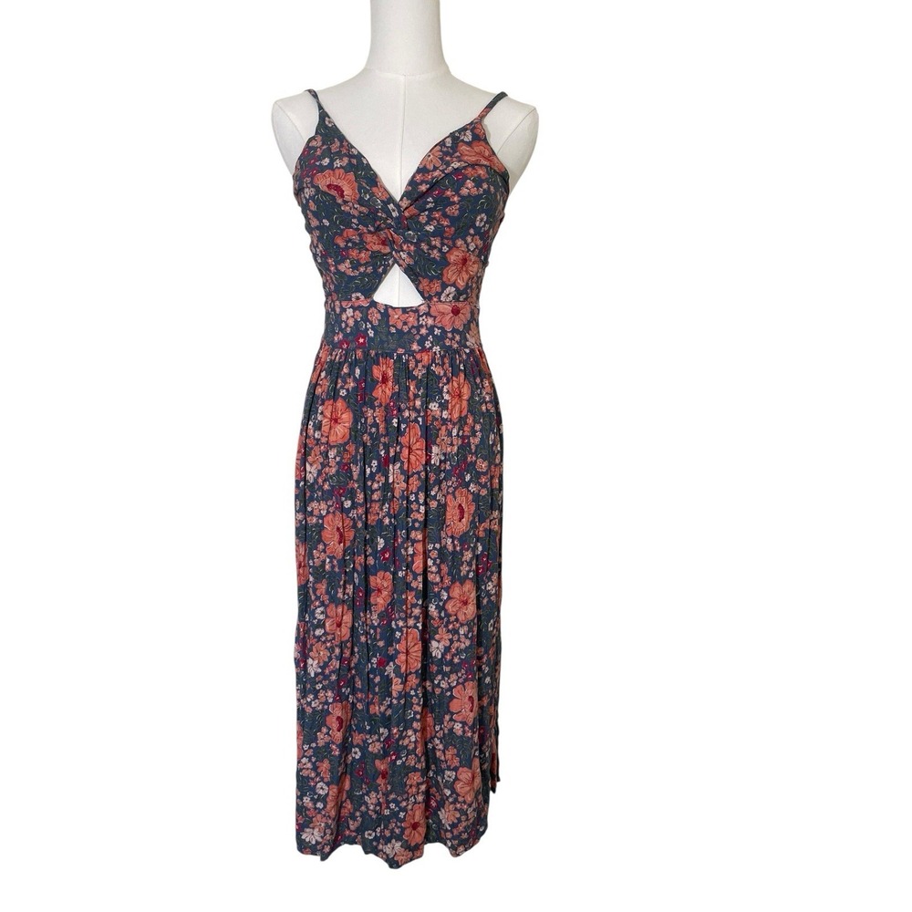 Y2K Angie Floral Boho Cottagecore Cutout Midi Dress L Whimsy Festival Flowy - Picture 2 of 7